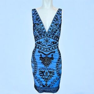 Mandalay Y2K Blue and Black Beaded Embellished Dress